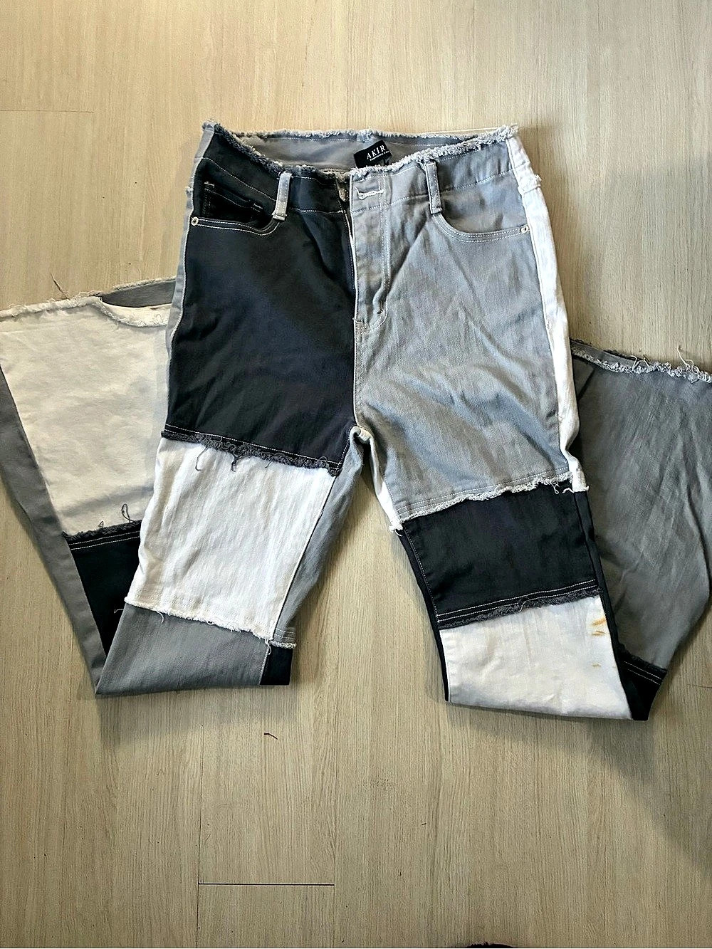 ZARA Color Block Flare Jeans in Black & Gray